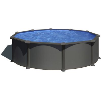 GRE Piscine acier gris anthracite Juni ronde 3,70 x 1,32 m - Gr&eacute;