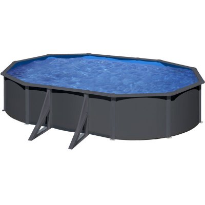 GRE Piscine acier gris anthracite louko ovale 6,34 x 3,99 x 1,22 m - gr&eacute;