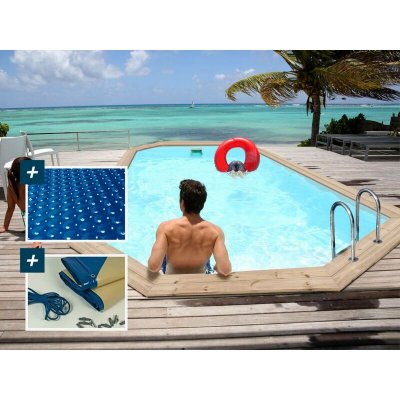 HABITAT ET JARDIN Piscine bois Cordoue - 3.48 x 2.15 x 1.18 m + B&acirc;che &agrave; bulles 180 &micro; - B&acirc;che hiver 280 g/m&sup2;