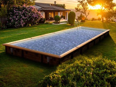 UBBINK Piscine bois Lin&eacute;a 11,00 x 5,00 x 1,40 m - Liner beige