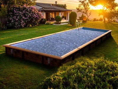 UBBINK Piscine bois Lin&eacute;a 11,00 x 5,00 x 1,40 m - Liner bleu