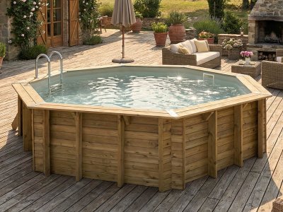 UBBINK Piscine bois Oc&eacute;a 5,80 x 1,30 cm - Liner beige