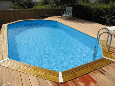 UBBINK Piscine bois Oc&eacute;a 6,10 x 4,00 x 1,30 m - Liner bleu