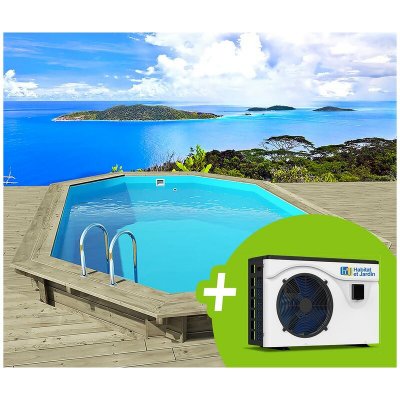 HABITAT ET JARDIN Piscine bois palma 145 7.57 x 4.07 x 1.44 m + pompe &agrave; chaleur 6.1 kw
