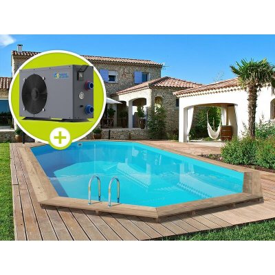 HABITAT ET JARDIN Piscine bois "" Palma "" - 7.57 x 4.07 x 1.31 m + Pompe &agrave; chaleur 6.1 kW