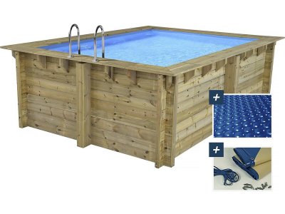 HABITAT ET JARDIN Piscine Bois Rectangle "" Maldives "" - 3.20 X 3.20 X 1.24 M + B&acirc;che &Agrave;