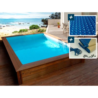 HABITAT ET JARDIN Piscine Bois Rectangle Toledo - 3.00 x 2.00 x 0.71 m - B&acirc;che &agrave; Bulles 180 &micro; - B&acirc;che Hiver 280 g/m&sup2;