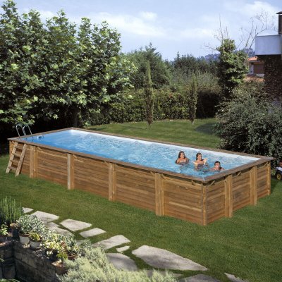GRE Piscine bois rectangulaire MINT 10,10m x 4,18m x H.1,46 m LDD