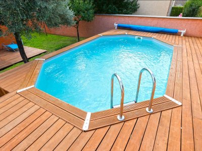 UBBINK Piscine Bois SASHA  Allong&eacute;e en Kit 490x355xH130 cm Liner Bleu