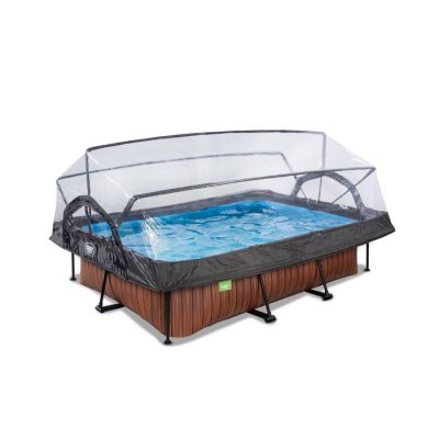 EXIT TOYS Piscine couverte wood 220x150x65cm avec pompe filtrante - marron