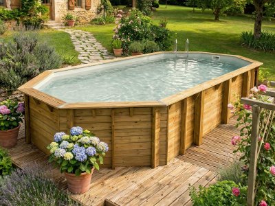 UBBINK Piscine en bois Azura 400 x 750 x 130 cm H - Liner beige