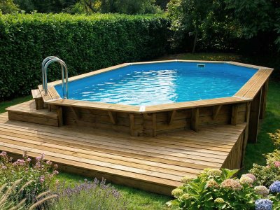 UBBINK Piscine en bois Azura 400 x 750 x 130 cm H - Liner bleu