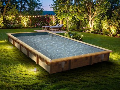 UBBINK Piscine en bois Lin&eacute;a 500 x 800 x 140 cm - Liner bleu