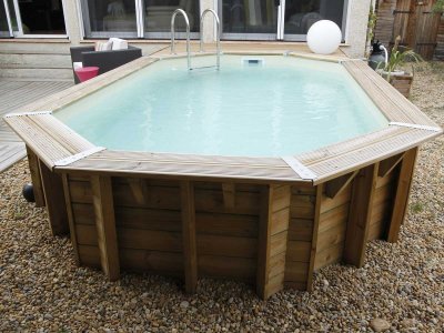 UBBINK Piscine en BOIS OCEA 355 x 550 x 120 cm - Liner beige