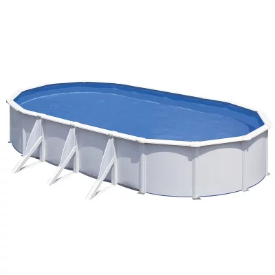 GRE Piscine ovale acier 7,44m x 3,99m x H. 1,22m filtration sable 