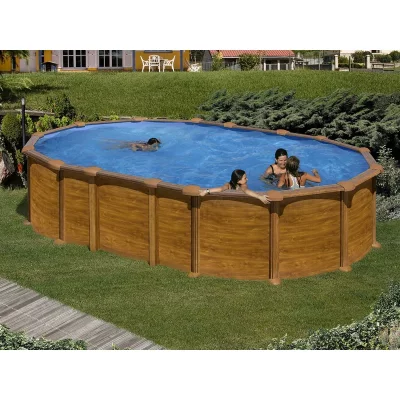 GRE Piscine ovale acier  Amazonia imitation bois-610x375cm