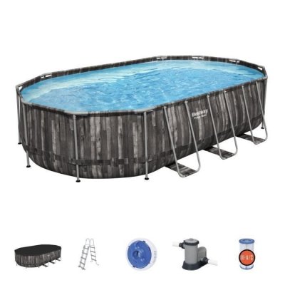 BESTWAY Piscine ovale  Power Steel : 610 x 366 x 122 cm - Bois