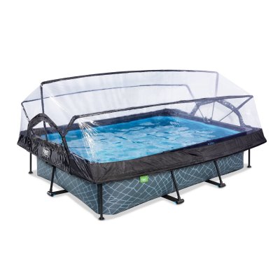 EXIT TOYS Piscine Stone 300x200x65cm avec pompe filtrante et d&ocirc;me - grise