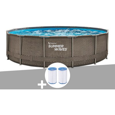 SUMMER WAVES Piscine tubulaire Active Frame Pool ronde effet rotin 4,57 x 1,06 m + 6 cartouches de filtration