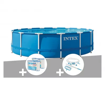 INTEX Piscine tubulaire  Metal Frame ronde 4,57m - Filtre &agrave; cartouche - Kit d'entretien inclus