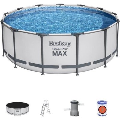 BESTWAY Piscine tubulaire ronde grise steel pro max &Oslash;3.96 x h.1.22 m 