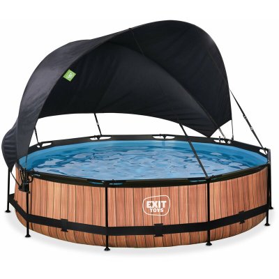 EXIT TOYS Piscine Wood &oslash;360x76cm avec pompe filtrante et voile d'ombrage - marron