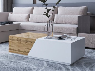 Pitt - table basse - 124 cm - style industriel Couleur - Bois / Blanc