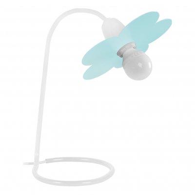 TOSEL Pivoine - lampe de bureau arqu&eacute; m&eacute;tal blanc et bleu