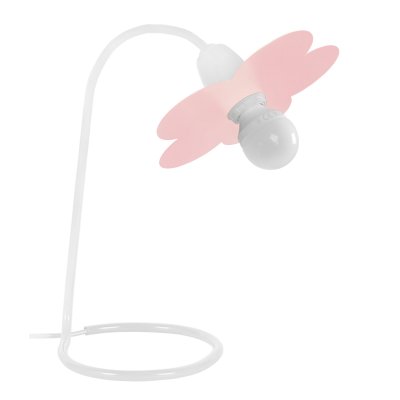 TOSEL PIVOINE - Lampe de bureau arqu&eacute; m&eacute;tal blanc et rose