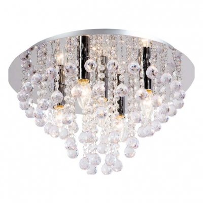 NOWA Plafonnier 46 cm Chrome Acrylique Cristal Transparent 5x E14