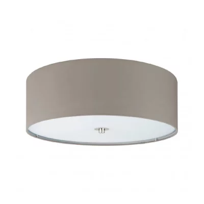 EGLO Plafonnier en textile PASTERI 3 ampoules nickel satin&eacute; m abat jour taupe