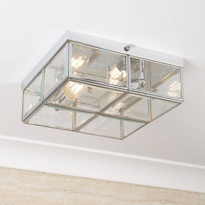 SEARCHLIGHT Plafonnier flush verre bizarre chrome 2 ampoules 10cm