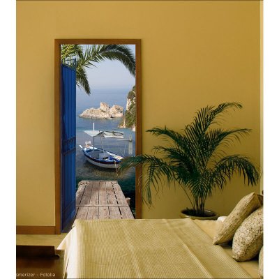 PLAGE  141007 sticker trompe l'oeil porte -vue sur mer, 204 x 83 cm