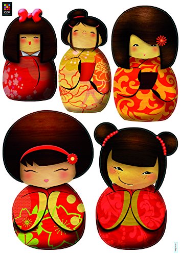 PLAGE  152709 Sticker Mural - Kokeshi, 1 Planche, 48 x 68 cm