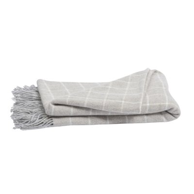 ALTOBUY Plaid &agrave; franges 140x200cm en laine et cachemire gris et blanc &agrave; carre