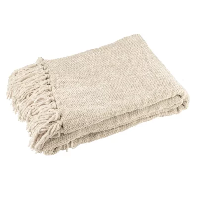 GENERIQUE Plaid &agrave; Franges ""Chenille"" 130x170cm Gr&egrave;ge