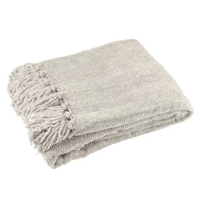 J-LINE Plaid &agrave; Franges ""Chenille"" 130x170cm Gris