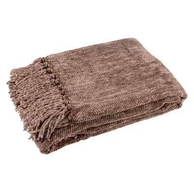 GENERIQUE Plaid &agrave; Franges ""Chenille"" 130x170cm Marron Fonc&eacute;