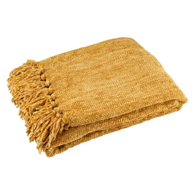 GENERIQUE Plaid &agrave; Franges Chenille 130x170cm Ocre
