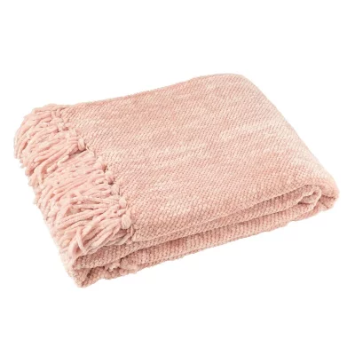 GENERIQUE Plaid &agrave; Franges ""Chenille"" 130x170cm Rose Clair