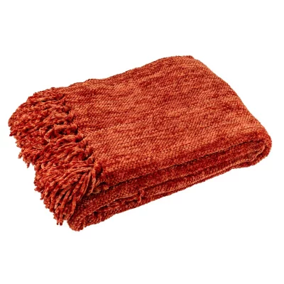 GENERIQUE Plaid &agrave; Franges ""Chenille"" 130x170cm Rouille