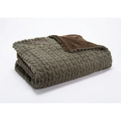 AMADEUS Plaid Chevron kaki 130 cm x 170 cm -  - Marron - Polyester