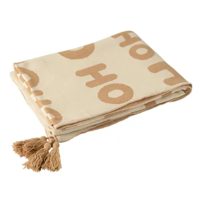 J-LINE Plaid de No&euml;l ""Hohoho"" 130x170cm Beige