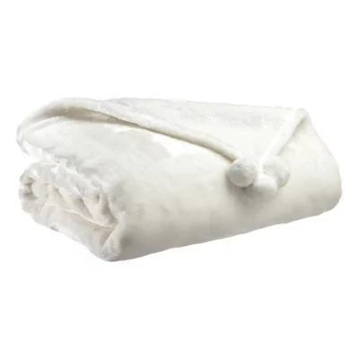 VIVARAISE Plaid D&eacute;coratif Tender Pompons En Polyester Blanc (130 X 170 Cm)