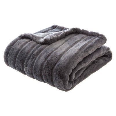 ATMOSPHERA Plaid design effet fourrure Manoir - L. 120 x l. 160 cm - Gris fonc&eacute;