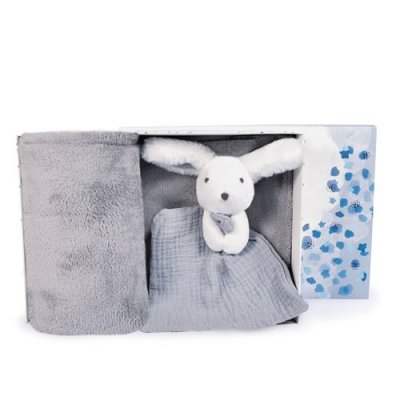 DOUDOU ET COMPAGNIE Plaid et Doudou Happy Glossy Gris  - Paris