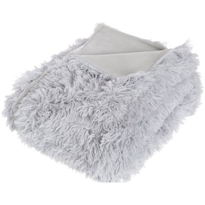 ATMOSPHERA Plaid Gris Fourrure poils longs 120 x 160 cm - Gris Clair - 