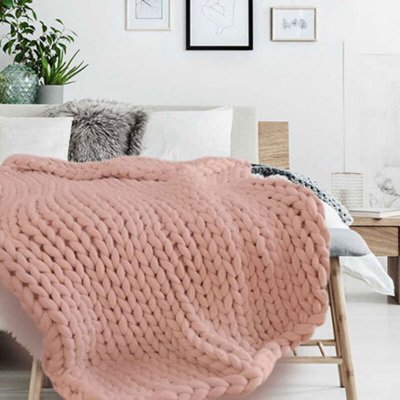 Plaid grosse maille Chunky - L. 150 x l. 120 cm - Rose