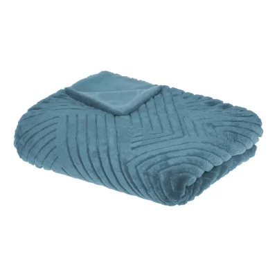 ATMOSPHERA Plaid imitation fourrure - 230 cm x 180 cm - Bleu - 