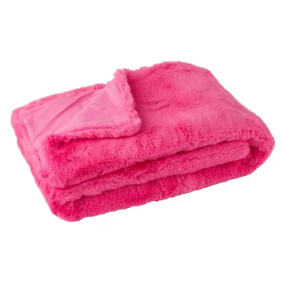 J-LINE Plaid Imitation Fourrure ""Cutie"" 130x180cm Rose Fluo